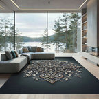 Elegant Charcoal Silver Floral Medallion Rug