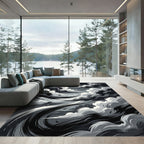 Monochrome Abstract Storm Swirl Rug