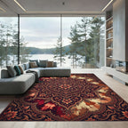 Rich Burgundy Floral Medallion Tie Dye Rug