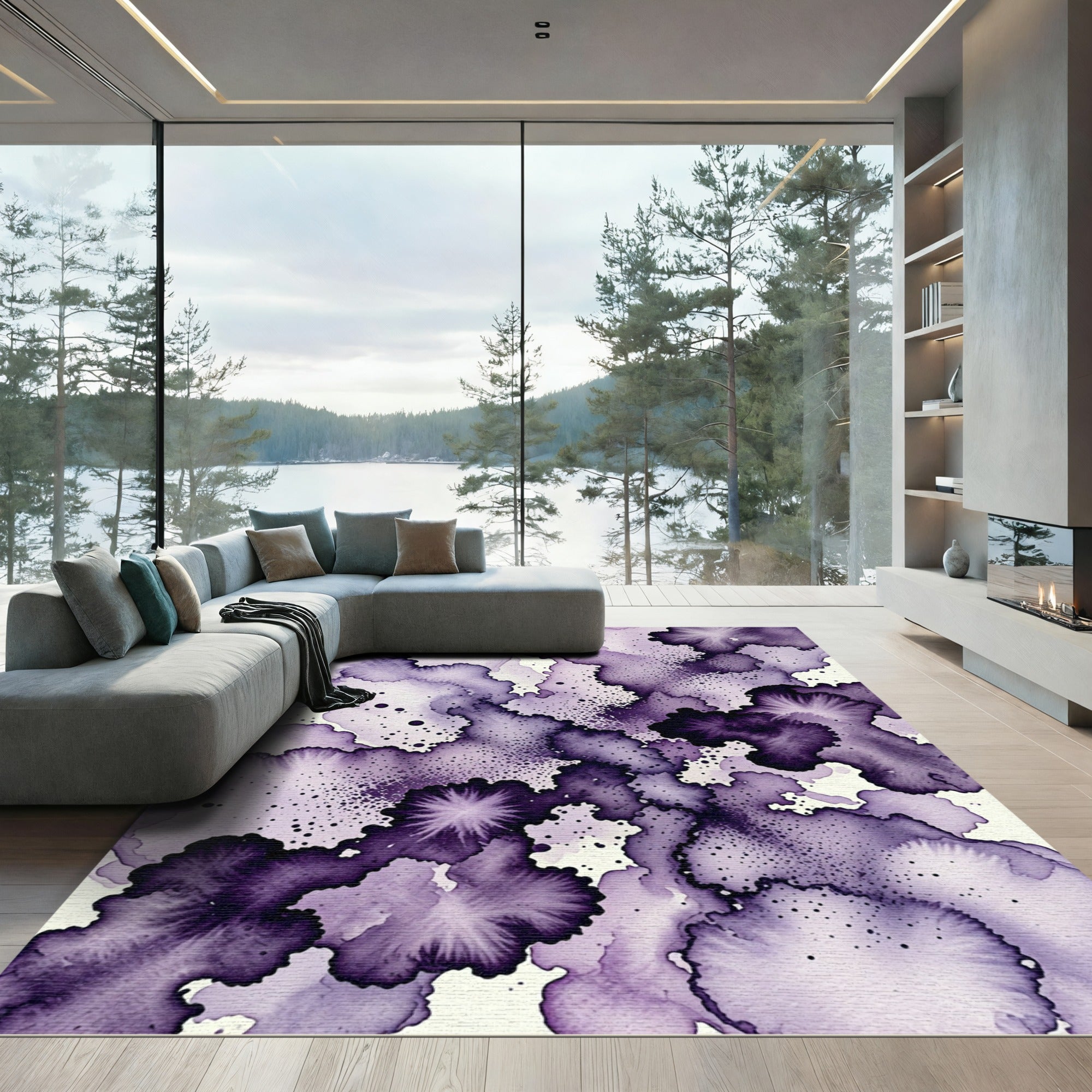 Ethereal Plum Watercolor Ink Wash Rug