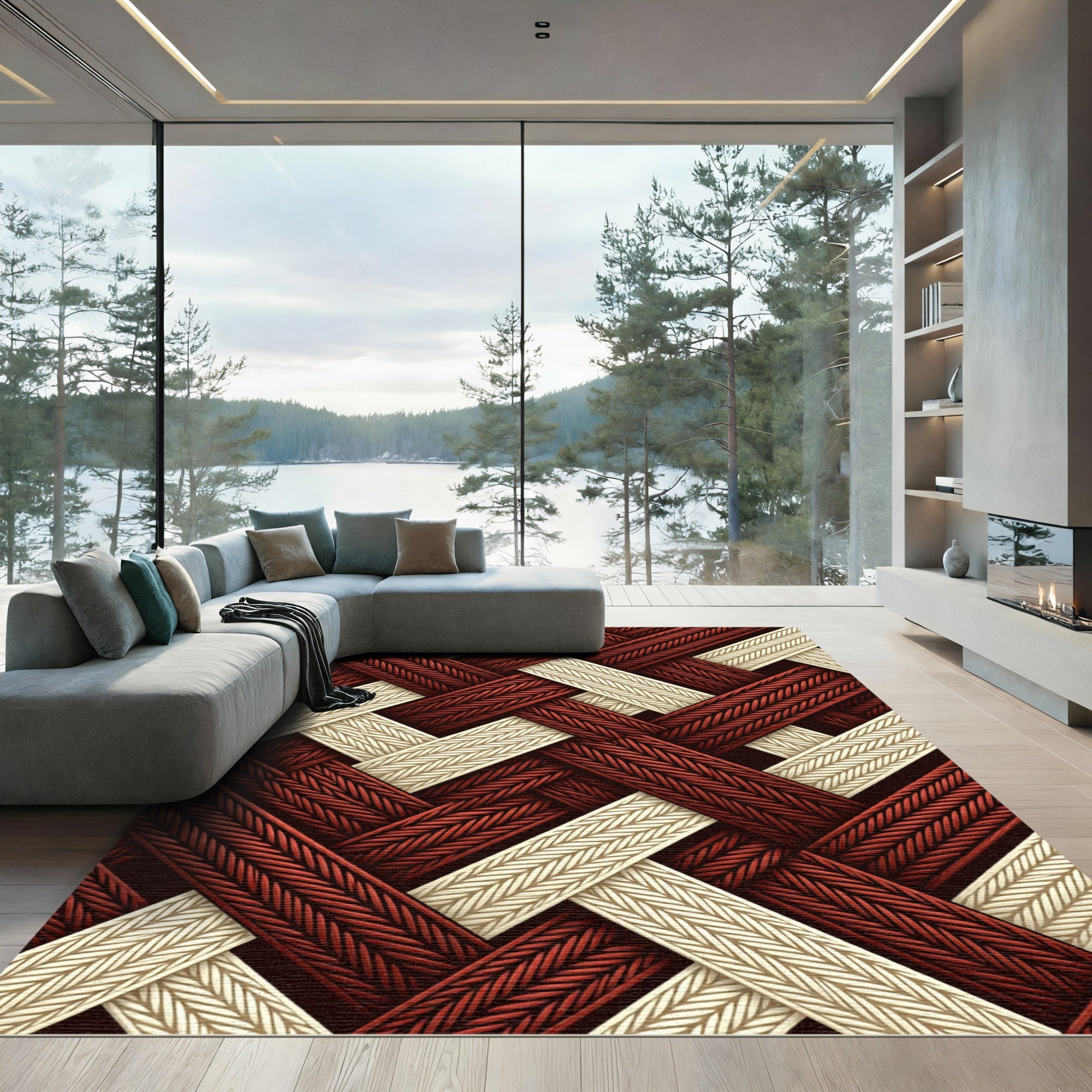 Crimson Cream Braided Weave Rug