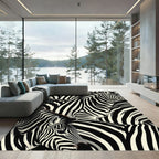 Bold Black White Zebra Stripe Mosaic Rug