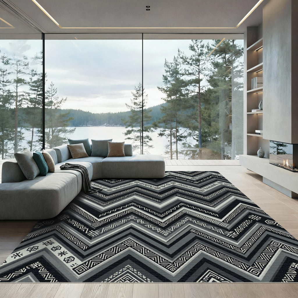 Monochromatic Zigzag Geometric Folk Rug