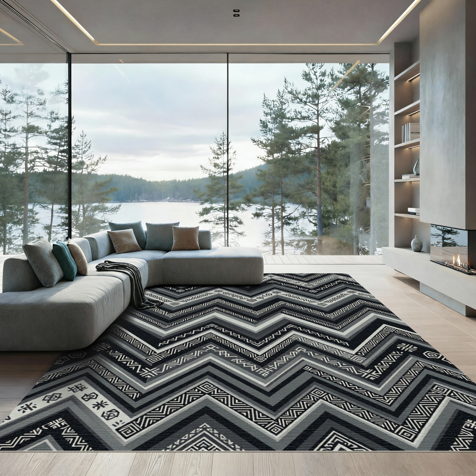 Monochromatic Zigzag Geometric Folk Rug