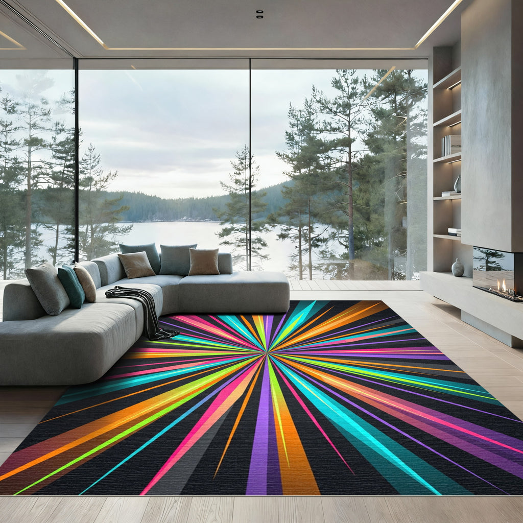 Vibrant Colorful Radiant Sunburst Expansion Rug
