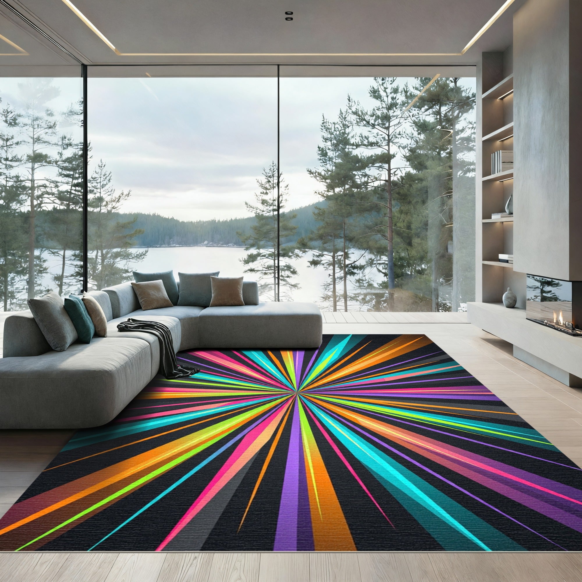 Vibrant Colorful Radiant Sunburst Expansion Rug