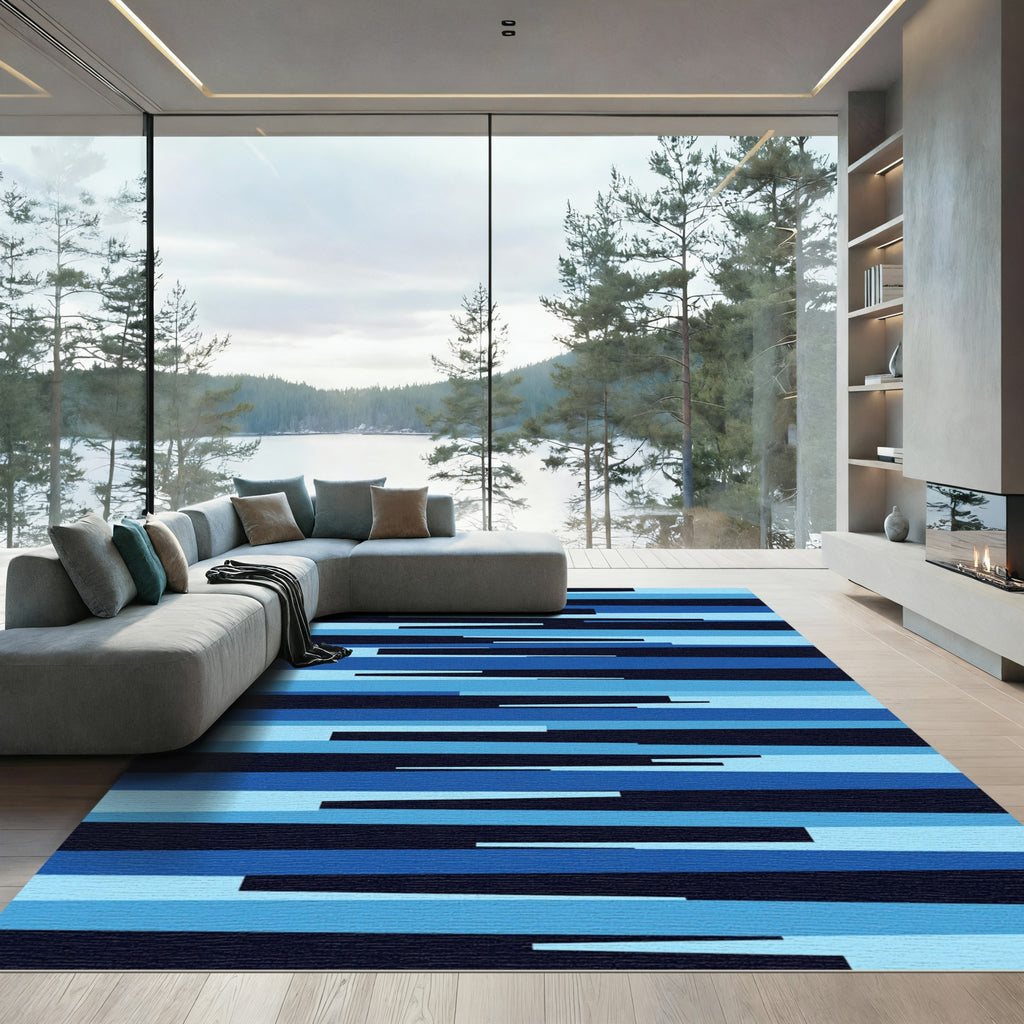 Abstract Blue Stripe Composition Rug