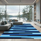 Abstract Blue Stripe Composition Rug