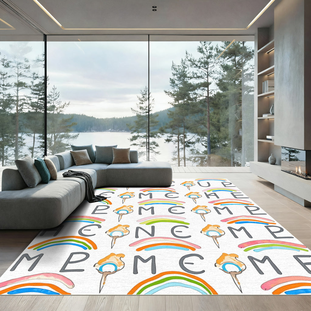 Watercolor Rainbow And Letter Mix Textile Rug