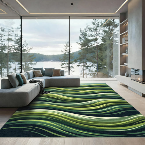 Abstract Green Wave Flow Rug