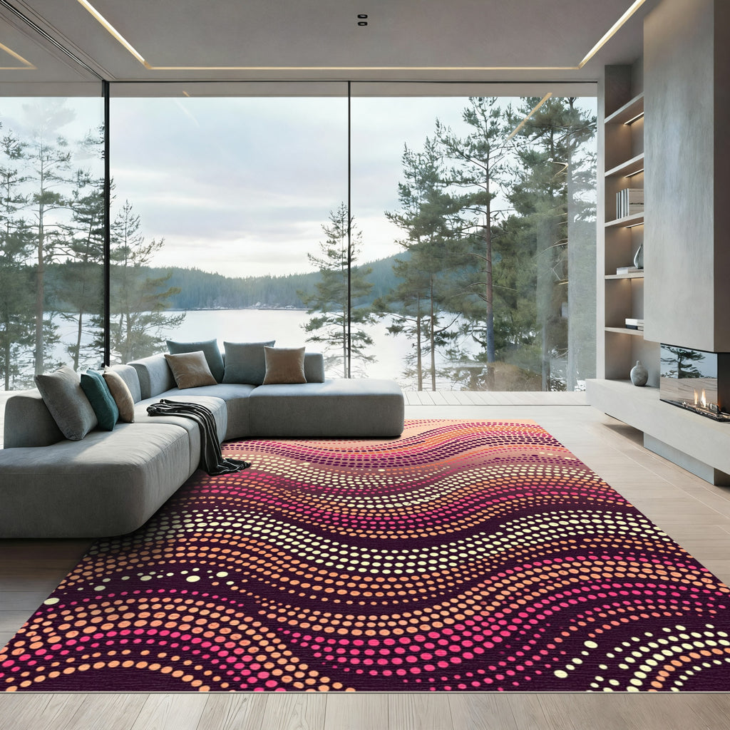 Crimson Pink Dot Wave Composition Rug