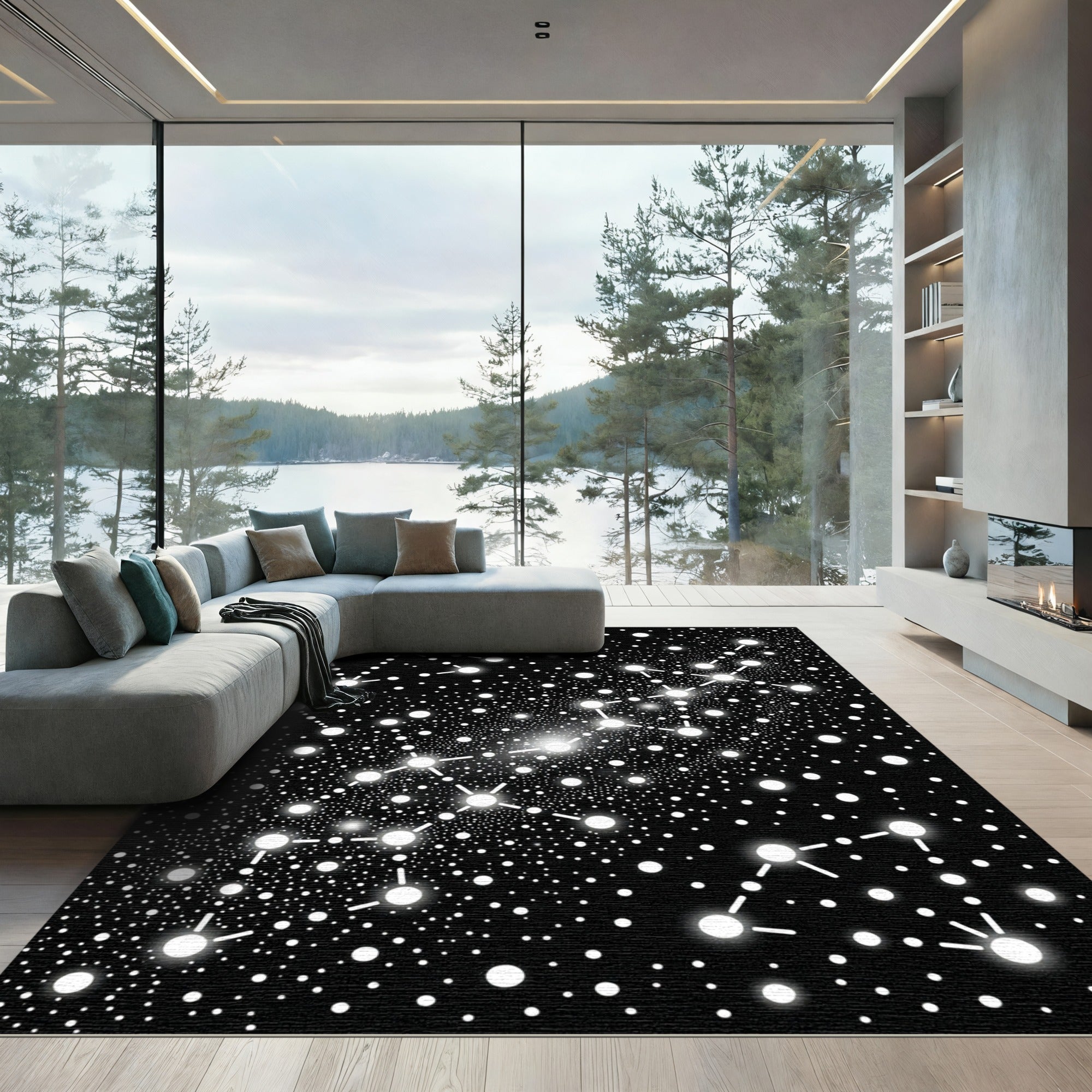 Cosmic White Star Cluster Night Rug