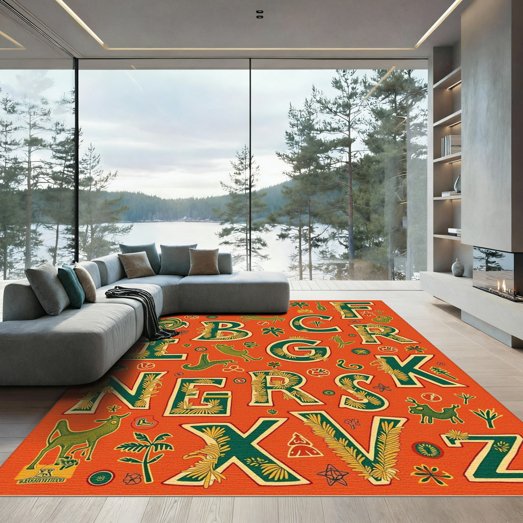 Whimsical Animal Alphabet Garden Rug