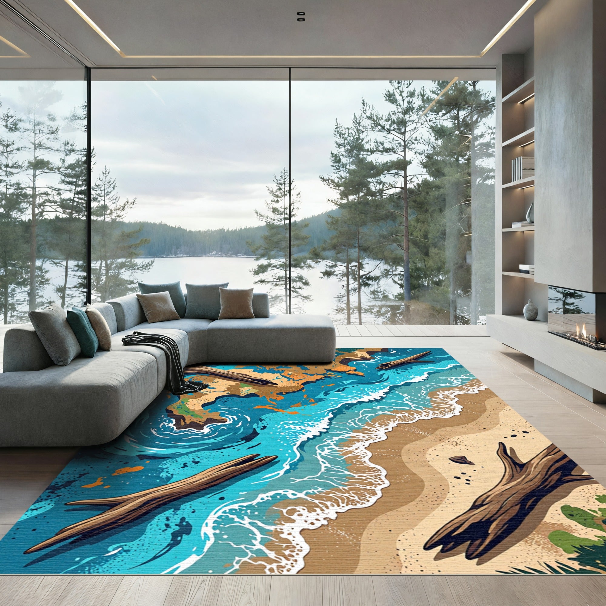 Oceanic Earth Driftwood Abstract Rug