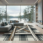 Rustic Black White Plaid Crisscross Rug