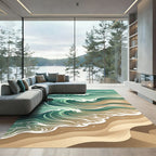 Abstract Teal Coastal Ocean Wave Rug