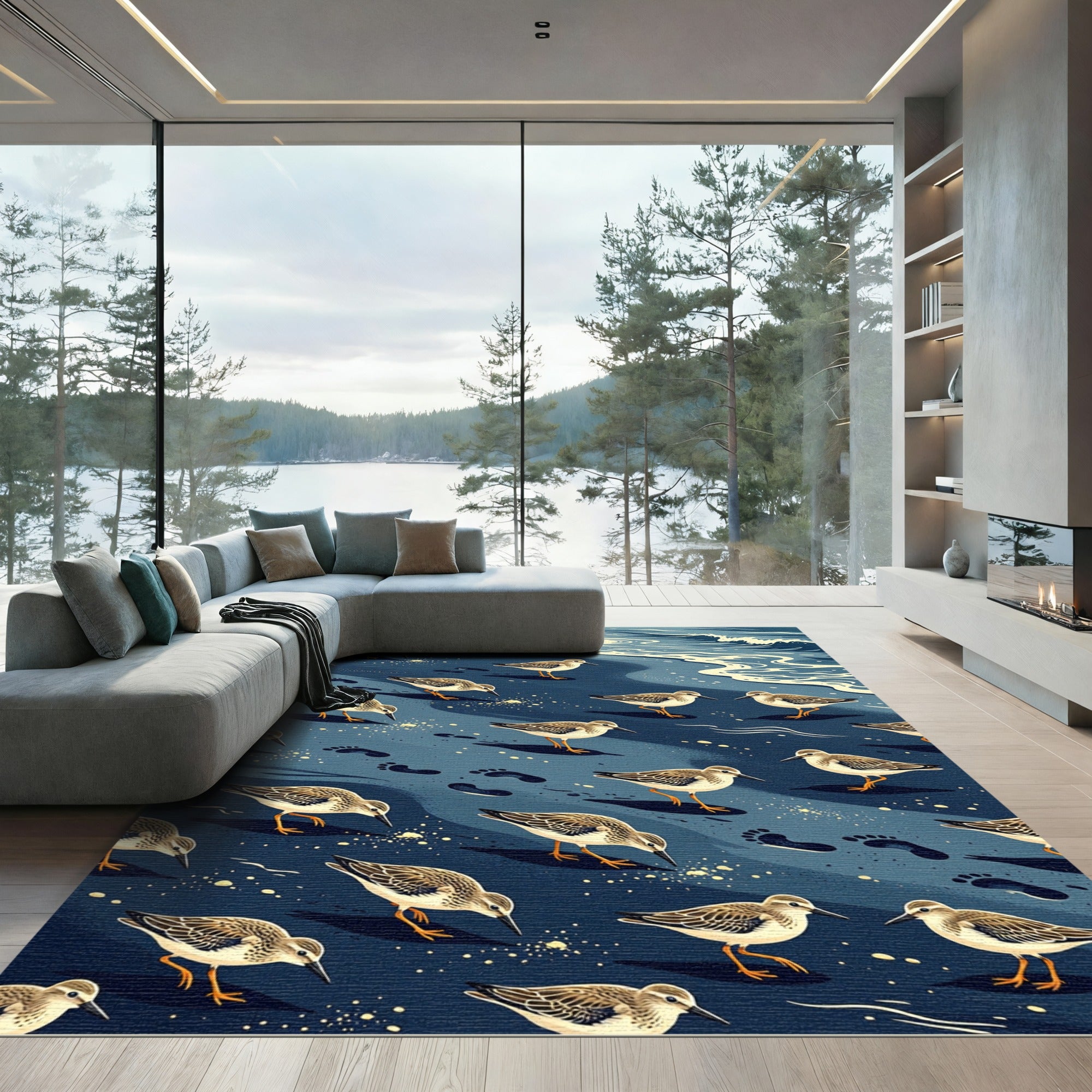 Coastal Sandpiper Shoreline Blue Accent Rug
