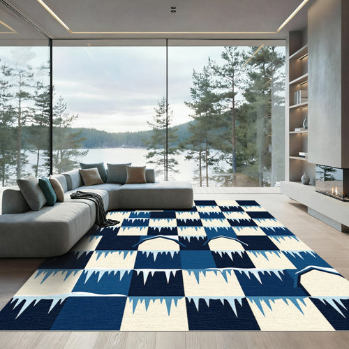 Abstract Geometric Icicle Grid Navy Rug