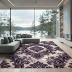 Rich Purple Damask Scrollwork Rug
