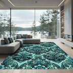 Elegant Teal Damask Floral Filigree Rug