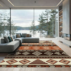 Terracotta Brown Geometric Tribal Stripe Rug