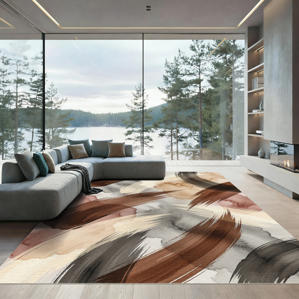 Earthy Toned Abstract Brush Strokes Rug