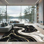 Luxury Black and White Marble Swirl Rug