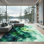 Emerald Forest Abstract watercolor waves Rug
