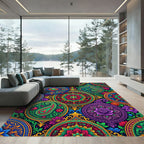 Vibrant Multicolored Floral Medallion Kaleidoscope Rug
