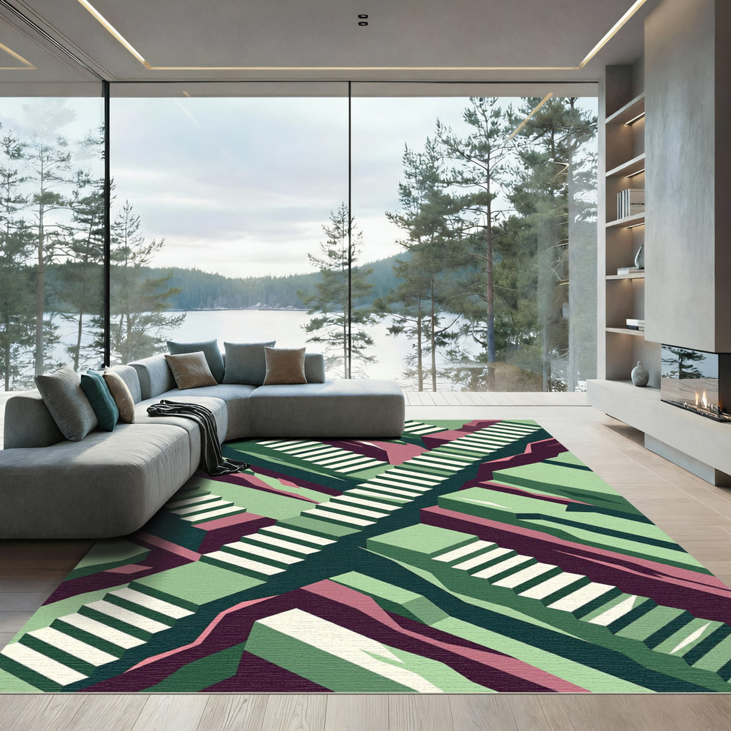 Geometric Staircase Abstract Composition Rug