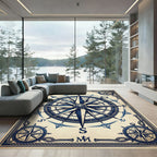 Vintage Nautical Compass Navy Anchor Art Rug
