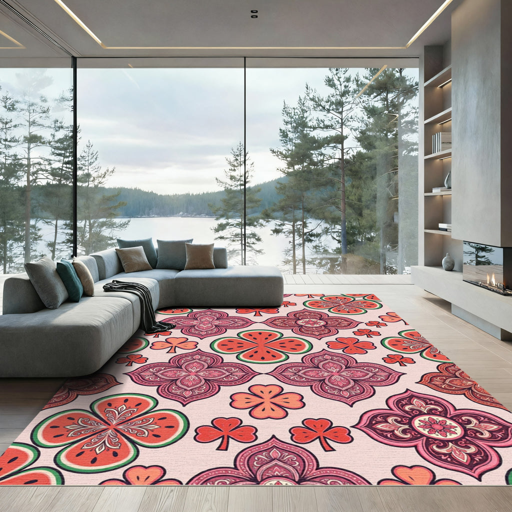 Watermelon Clover Medallion Pink Rug