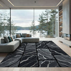 Textured Black Marble Stone Patchwork Rug
