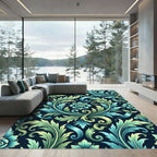 Elegant Teal and Sage Acanthus Scroll Rug