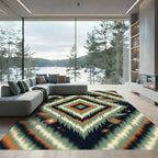Earthy Sage and Copper Geometric Diamond Rug