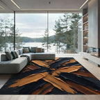 Modern Black and Bronze Brushstroke Rug