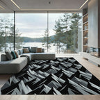 Monochrome Geometric Mountain Peak Abstract Art Rug