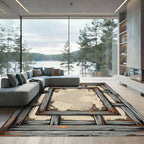Rustic Wood Grain Stain Layered Rug