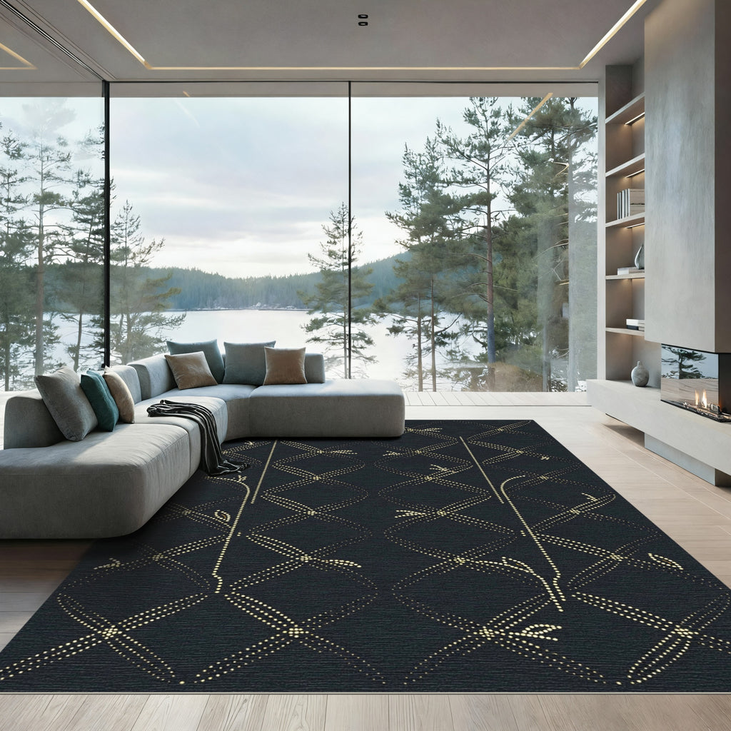 Golden Dot Weave Lattice Rug