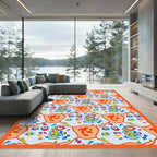 Whimsical Orange And Blue Creatures Rug