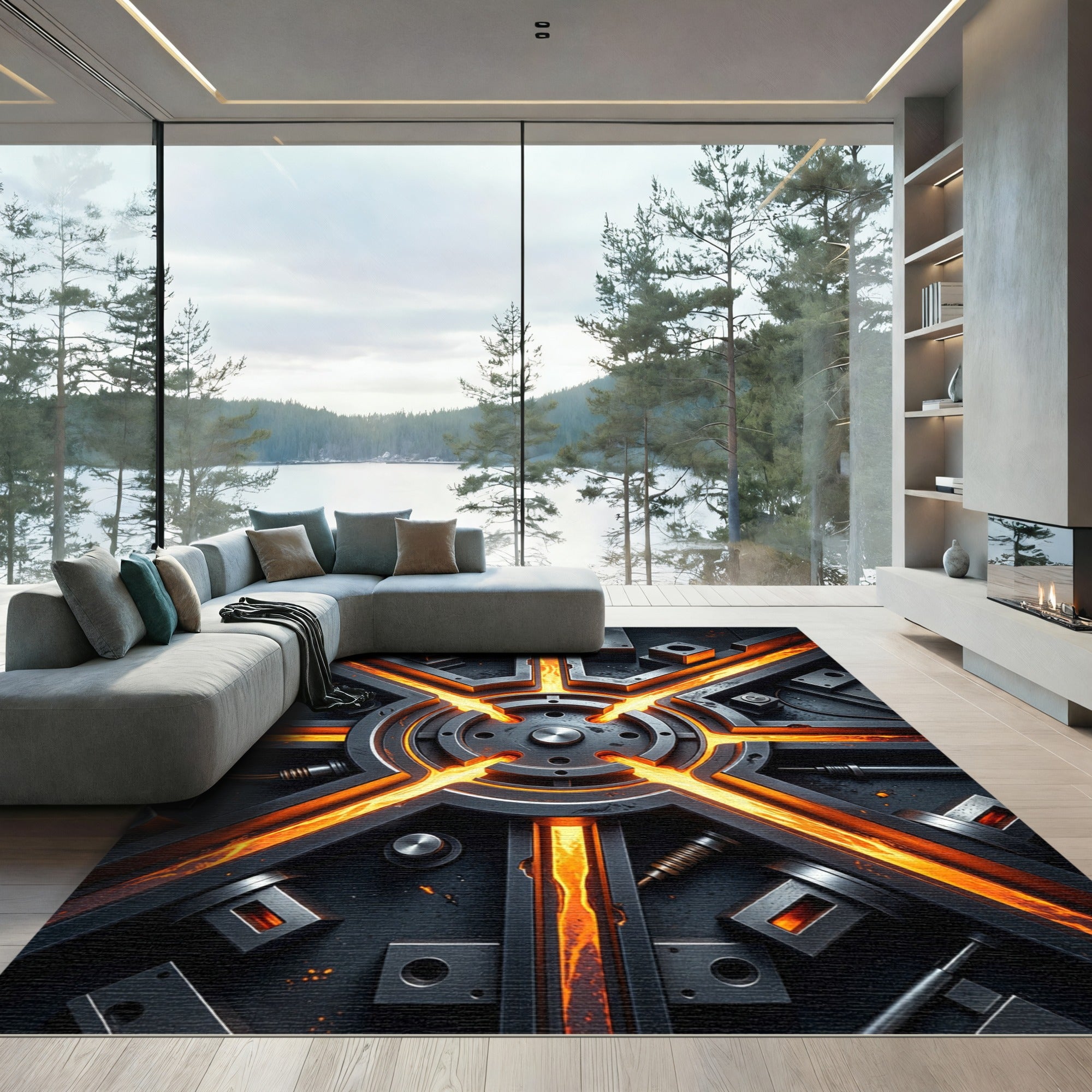 Molten Industrial Radial Steel Accent Rug