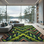 Deep Forest Woodland Geometric Chevron Rug