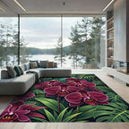 Lush Deep Purple Orchid Jungle Foliage Rug