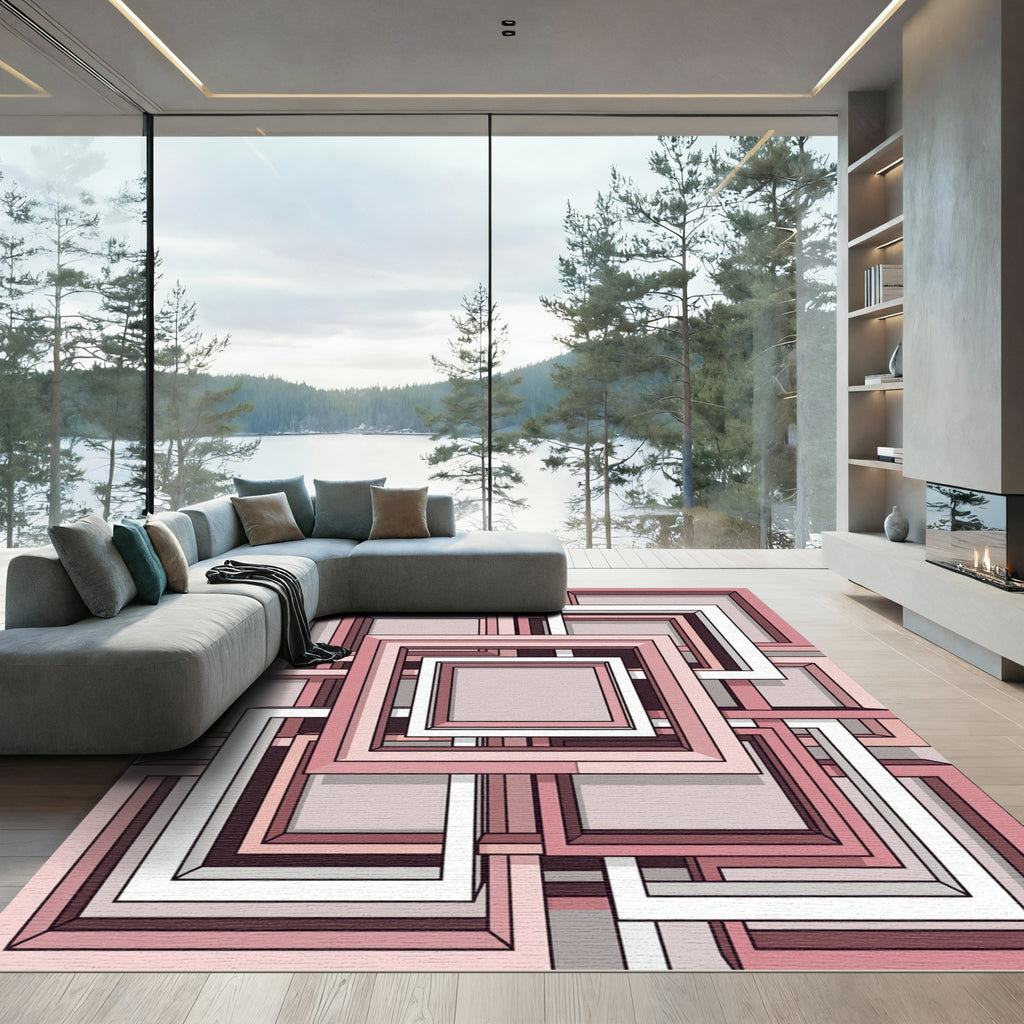 Pale Rose Geometric Interlocking Frames Rug