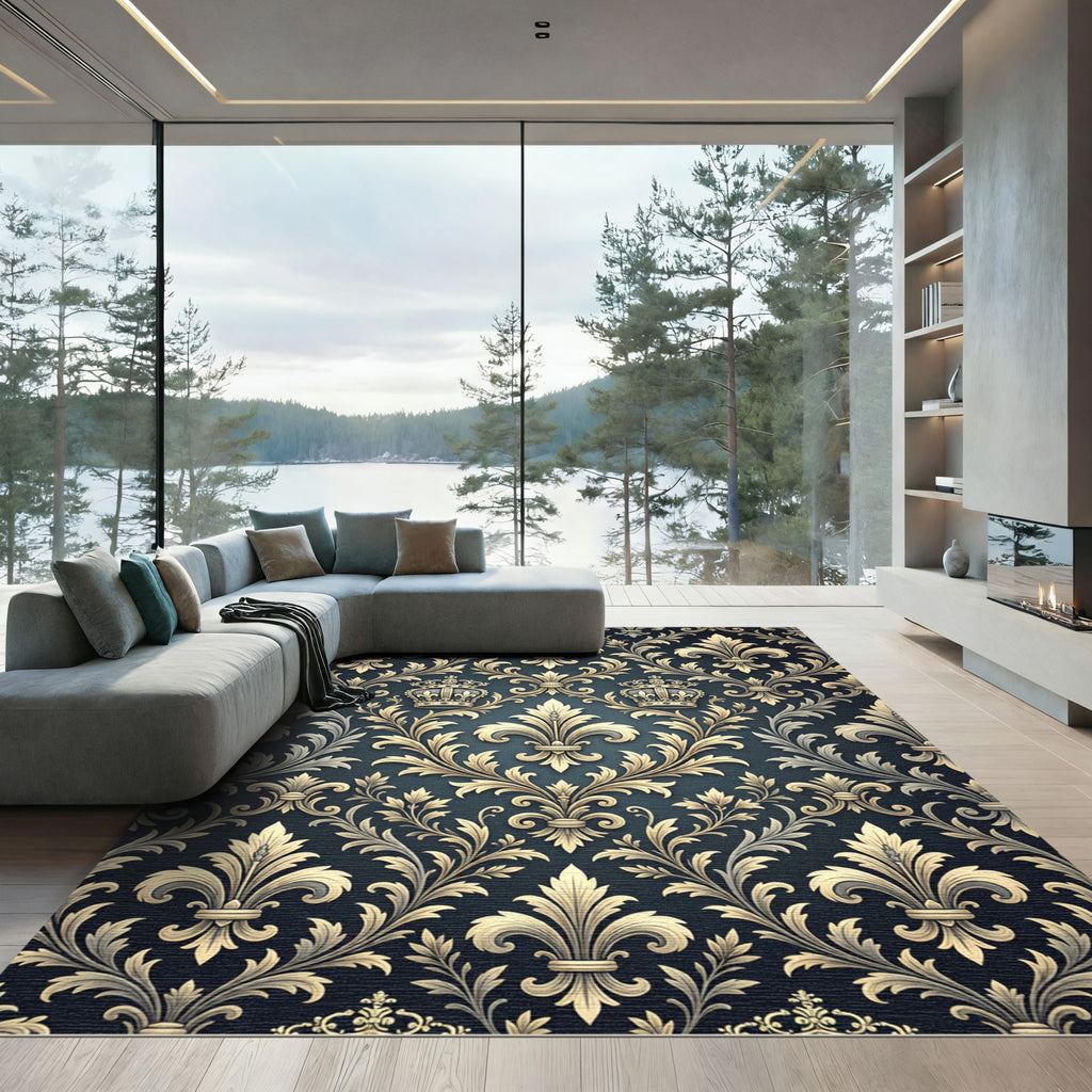 Elegant Gold Fleur De Lis Crown Rug