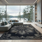 Metallic Silver Palm Leaf Mandala Rug