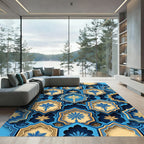 Azure Golden Starburst Tile Arrangement Rug