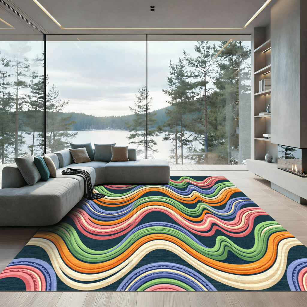 Colorful Wavy Stripe Abstract Rug