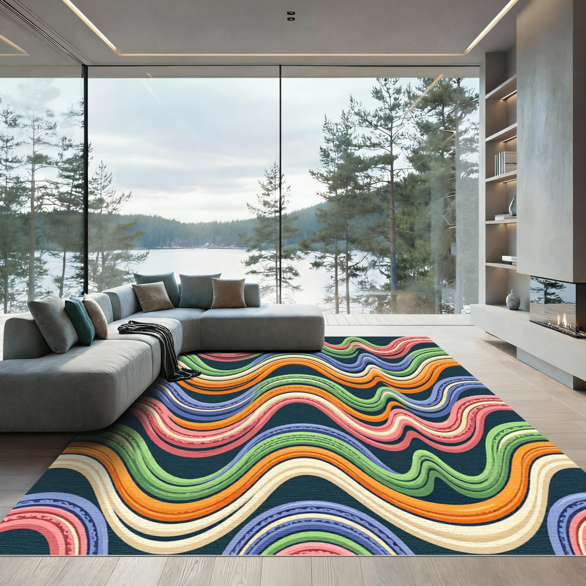 Colorful Wavy Stripe Abstract Rug