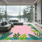 Green Leafy Teal Pink Border Rug
